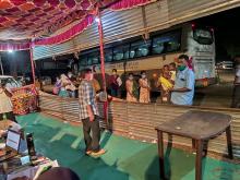 Arrangements made by the District Administration for transportation of Labourers at the Canacona check post.