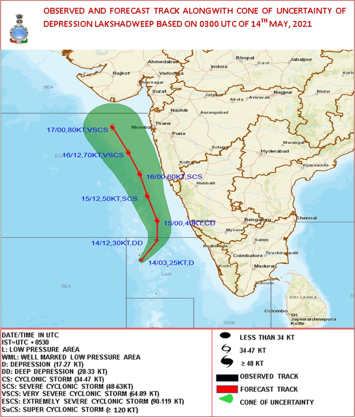 Depression over Lakshadweep area - 14th May 2021