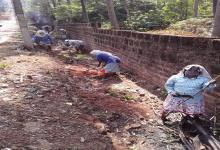 Social Distancing norms and sanitization followed by the workers during monsoon preparedness work.