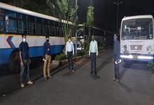 07-May-2020 Report 1: Nodal officer for Transport and other officers are preparing transport arrangements for migrant labourers of Madhya Pradesh at Peddem Sports Complex,Mapusa.